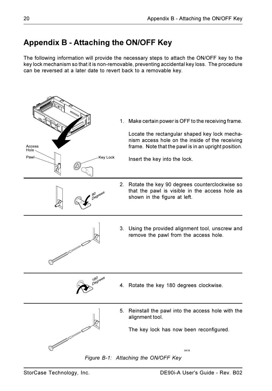 Appendix b - attaching the on/off key | StorCase Technology DE90i-A User Manual | Page 27 / 29