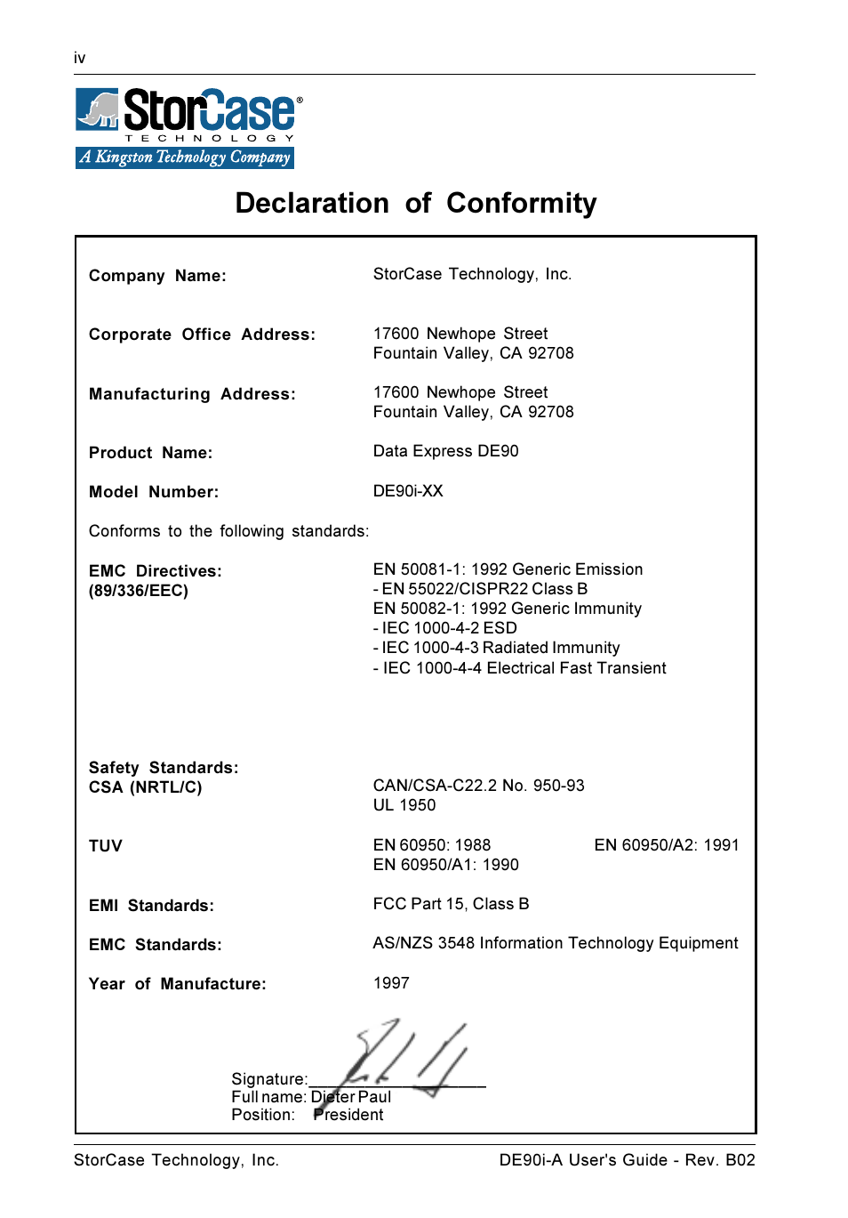 Declaration of conformity | StorCase Technology DE90i-A User Manual | Page 5 / 29