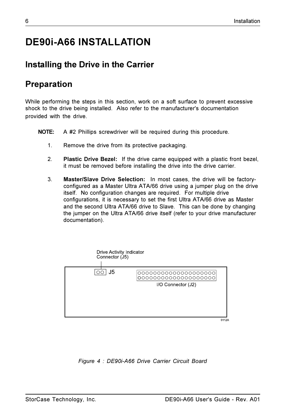 De90i-a66 installation, Installing the drive in the carrier preparation | StorCase Technology DE90i-A66 User Manual | Page 13 / 23