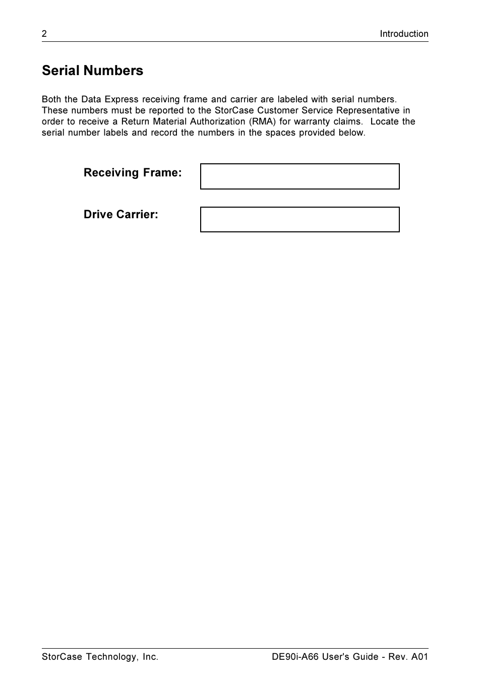 Serial numbers | StorCase Technology DE90i-A66 User Manual | Page 9 / 23