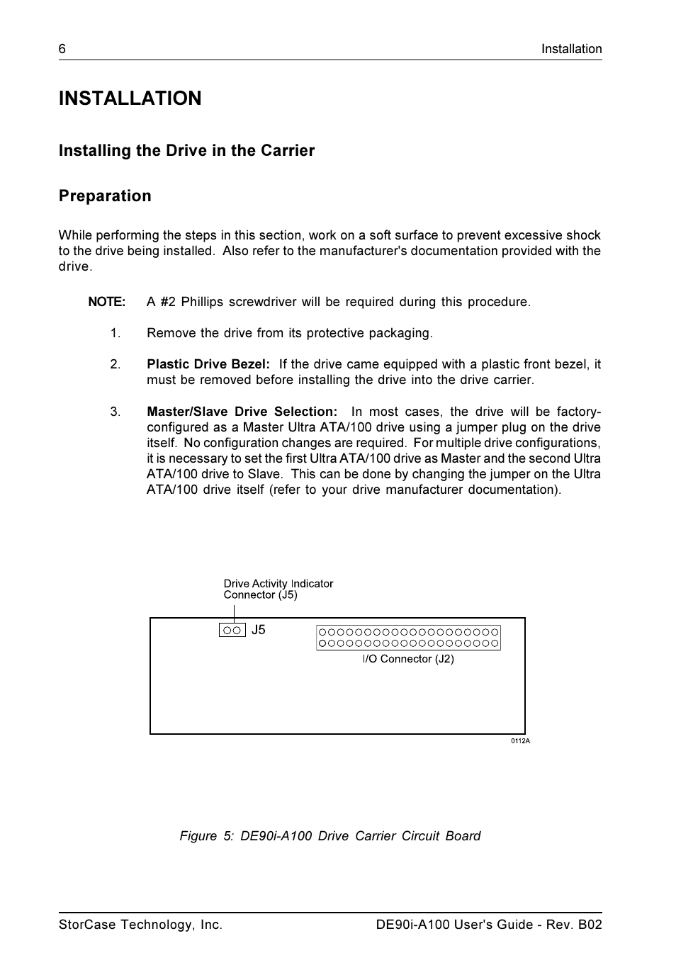Installation, Installing the drive in the carrier preparation | StorCase Technology DE90i-A100 User Manual | Page 13 / 23