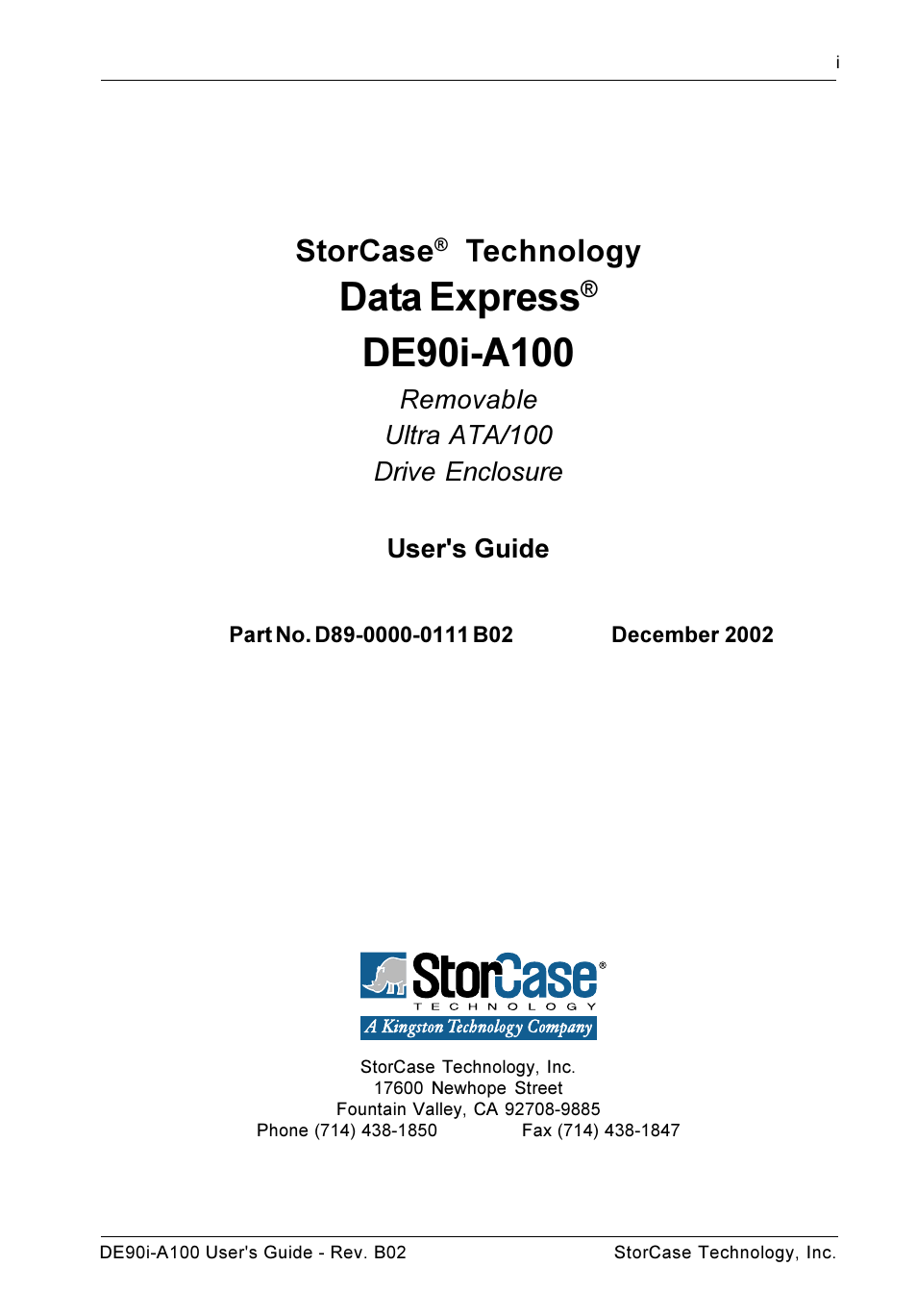 Data express, Storcase, Technology | StorCase Technology DE90i-A100 User Manual | Page 2 / 23