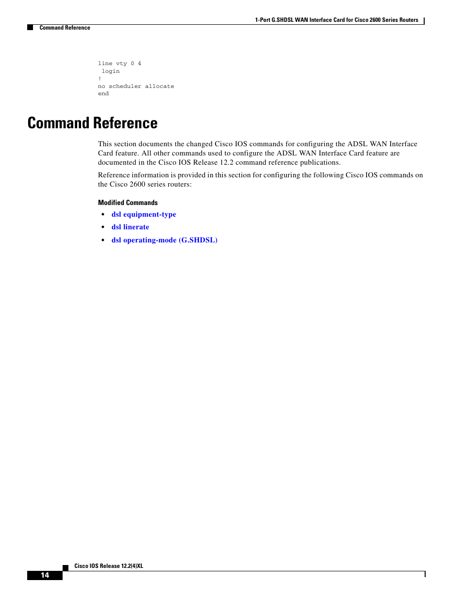 Command reference | Cisco 1-PORT G.SHDSL 2600 User Manual | Page 14 / 22