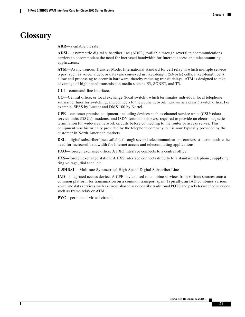 Glossary | Cisco 1-PORT G.SHDSL 2600 User Manual | Page 21 / 22