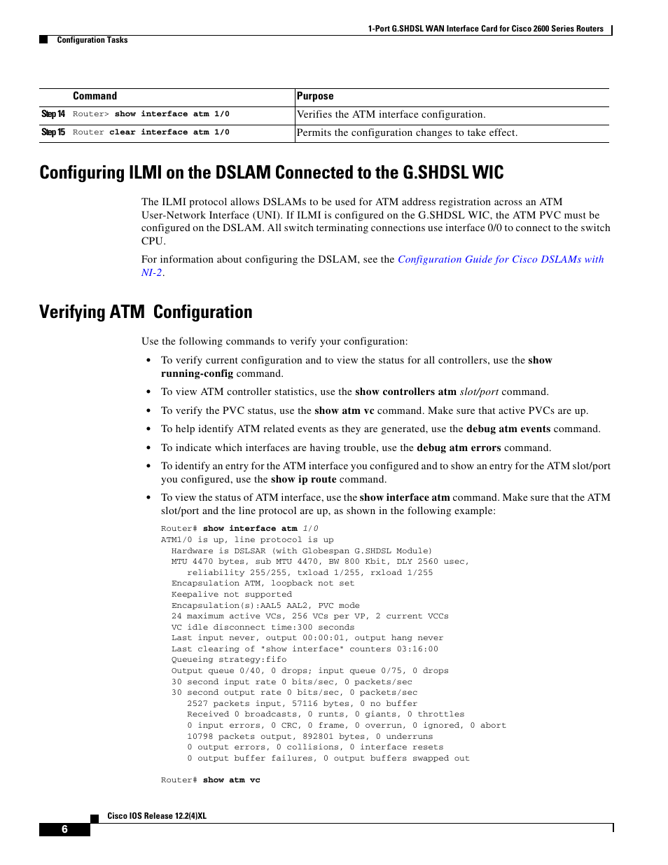 Verifying atm configuration | Cisco 1-PORT G.SHDSL 2600 User Manual | Page 6 / 22