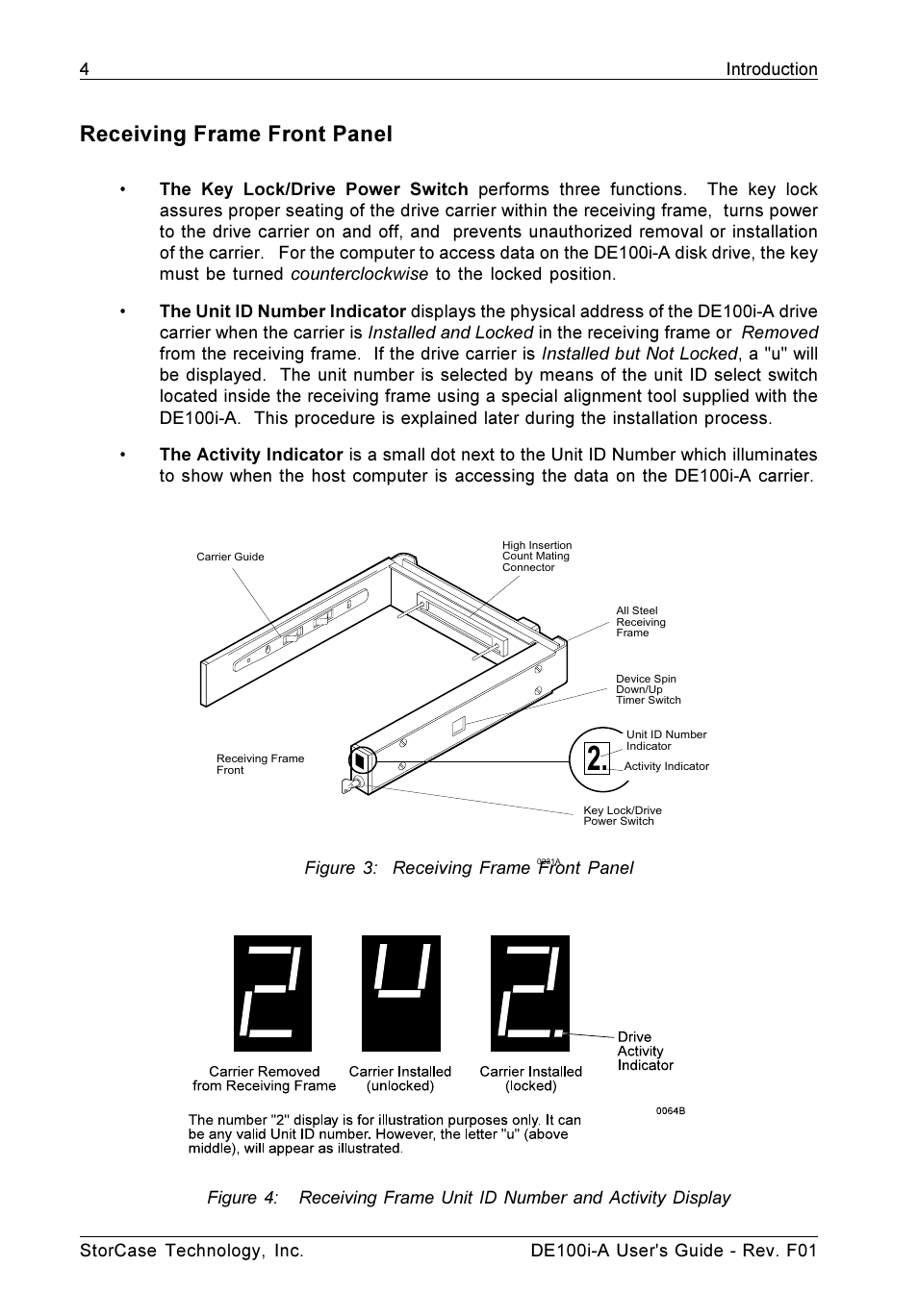 Receiving frame front panel | StorCase Technology DE100i-A User Manual | Page 11 / 33