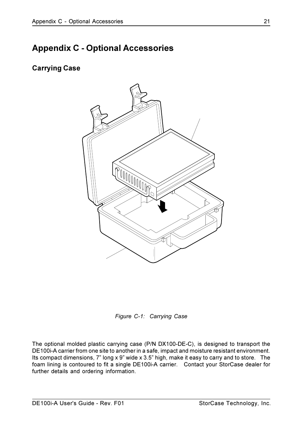 Appendix c - optional accessories, Carrying case | StorCase Technology DE100i-A User Manual | Page 28 / 33