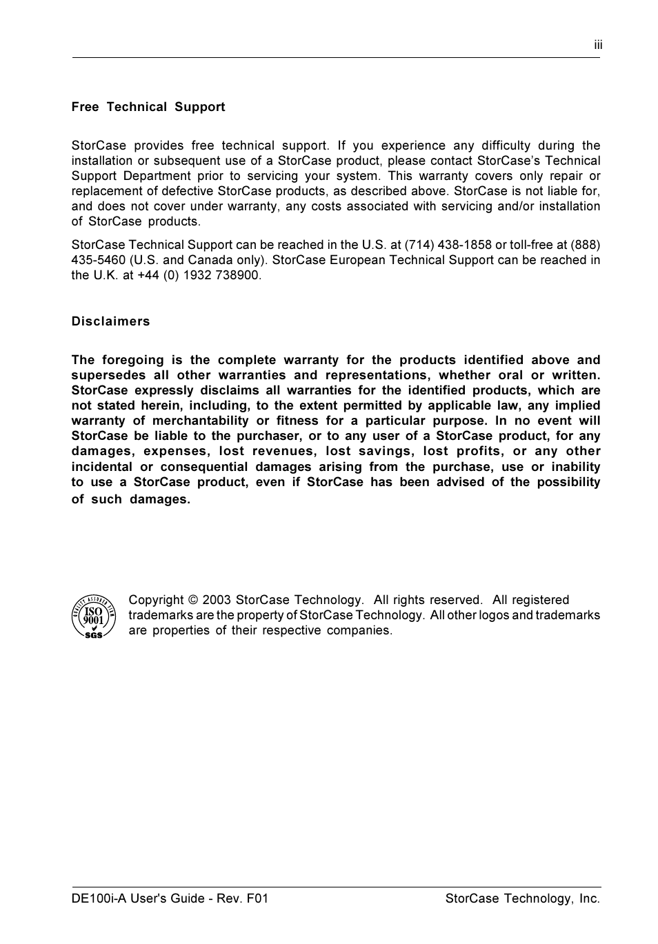 StorCase Technology DE100i-A User Manual | Page 4 / 33