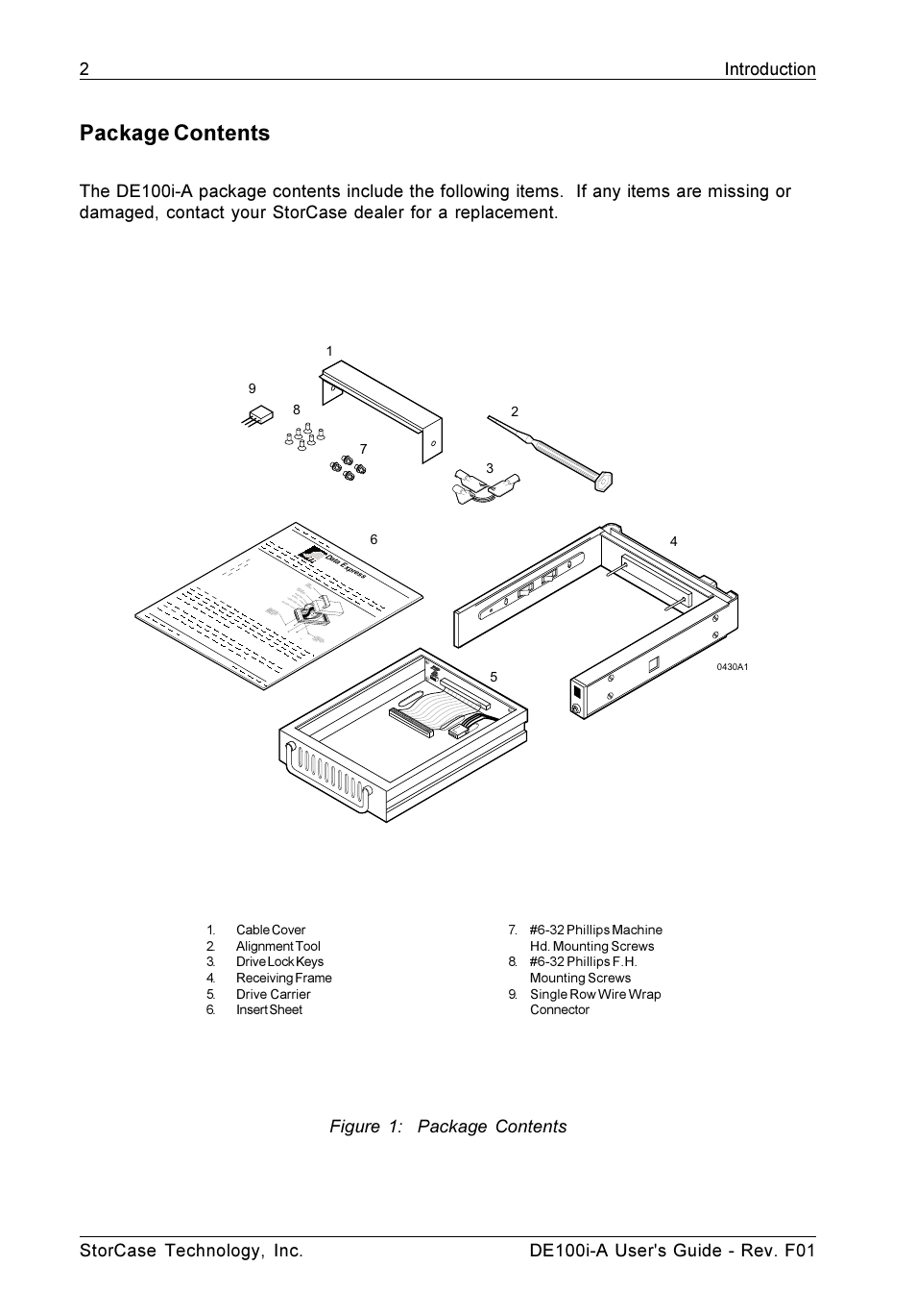 Package contents, Figure 1: package contents | StorCase Technology DE100i-A User Manual | Page 9 / 33