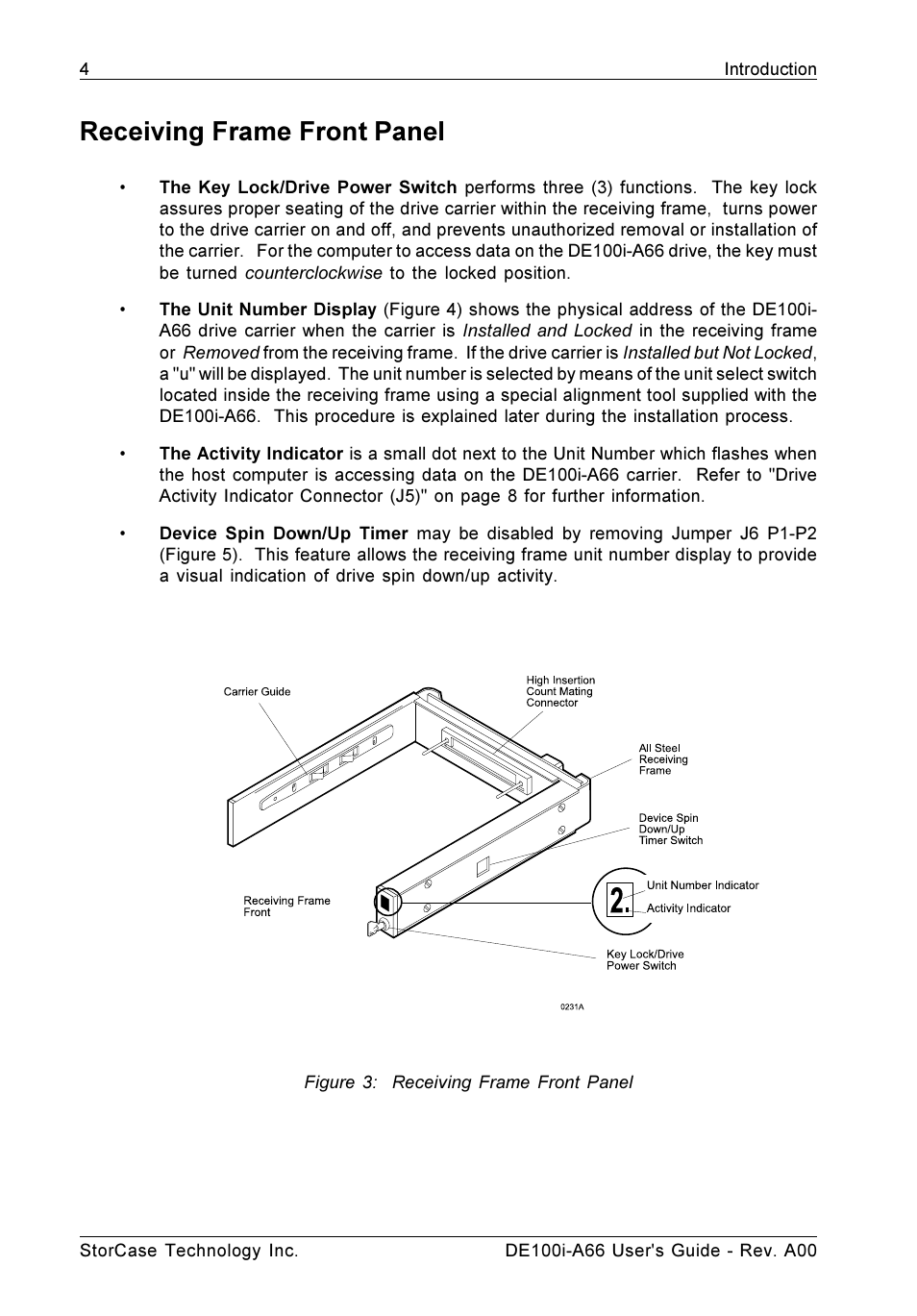 Receiving frame front panel | StorCase Technology DE100i-A66 User Manual | Page 11 / 29