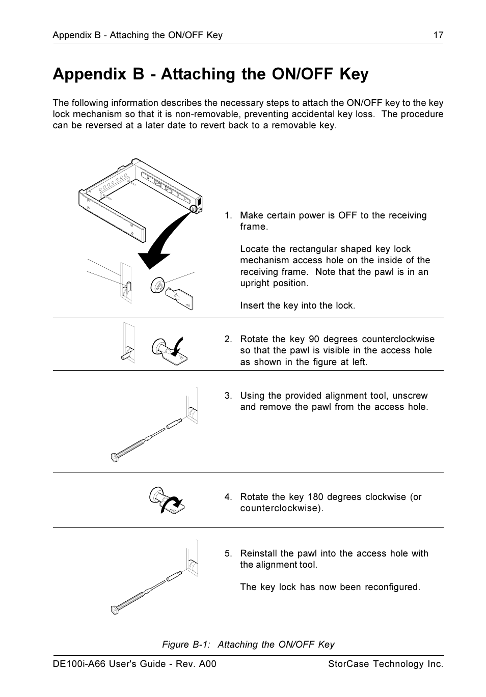 Appendix b - attaching the on/off key | StorCase Technology DE100i-A66 User Manual | Page 24 / 29