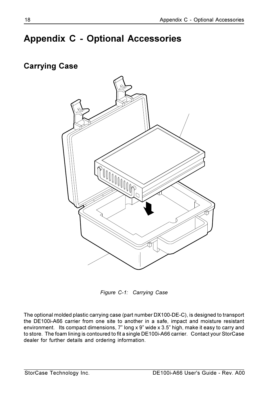 Appendix c - optional accessories, Carrying case | StorCase Technology DE100i-A66 User Manual | Page 25 / 29