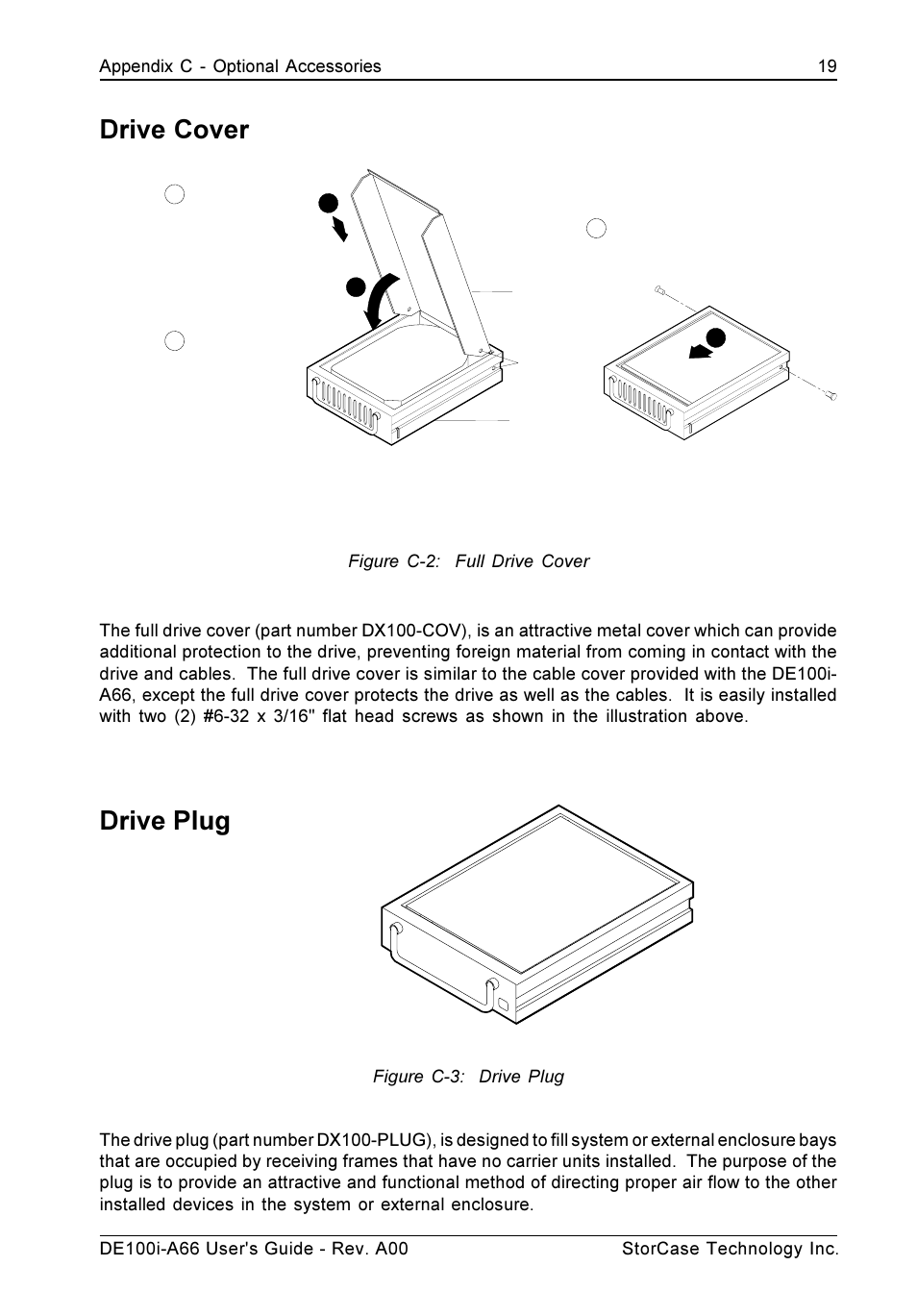 Drive cover, Drive plug | StorCase Technology DE100i-A66 User Manual | Page 26 / 29