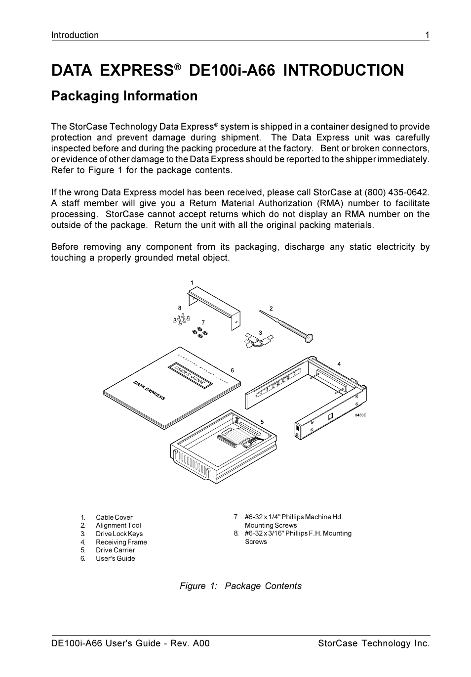 Data express, Packaging information | StorCase Technology DE100i-A66 User Manual | Page 8 / 29