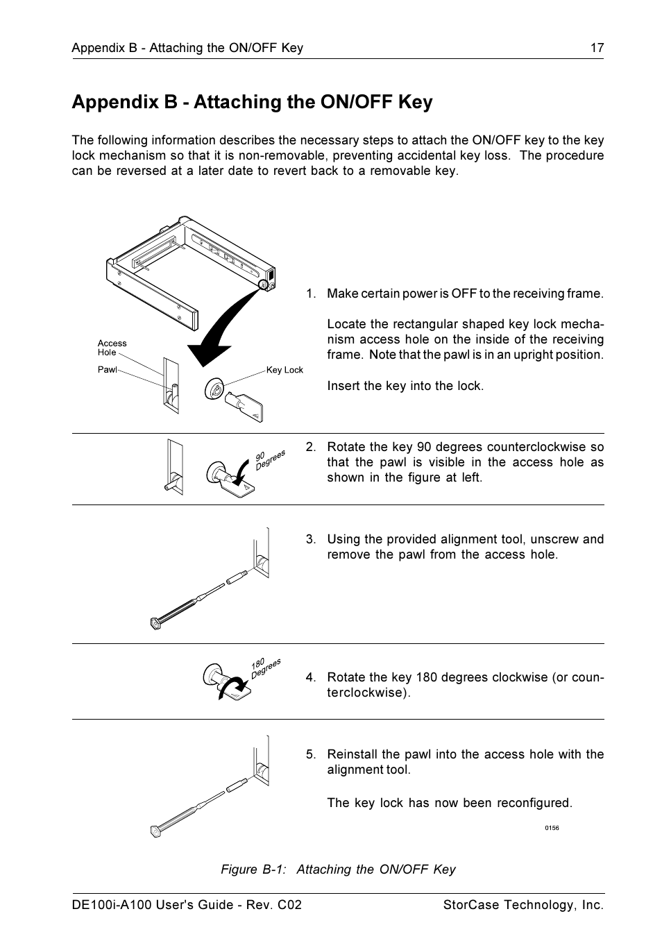 Appendix b - attaching the on/off key | StorCase Technology DE100i-A100 User Manual | Page 24 / 29