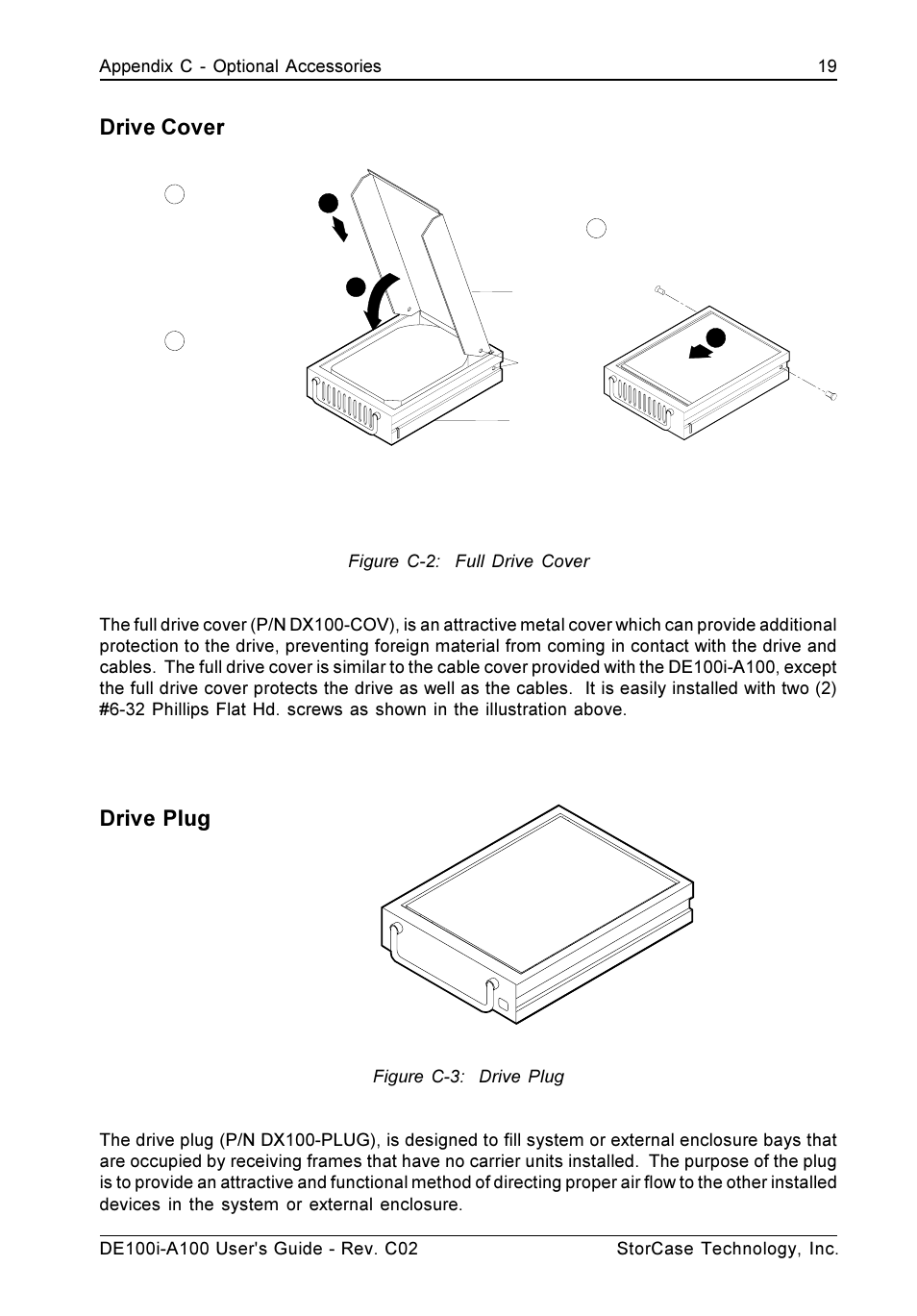 Drive cover, Drive plug | StorCase Technology DE100i-A100 User Manual | Page 26 / 29