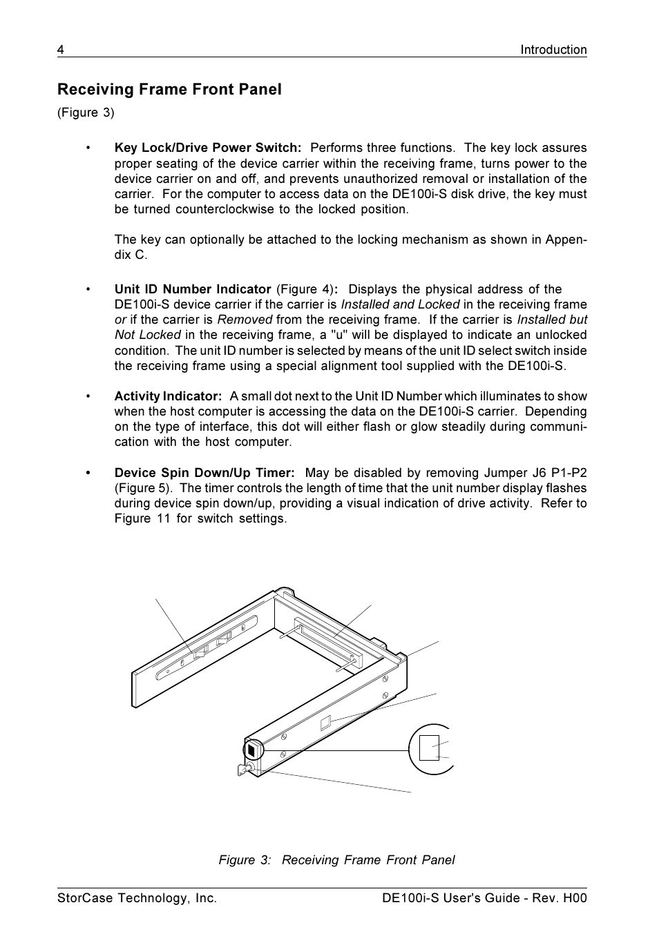 Receiving frame front panel | StorCase Technology DE100i-S User Manual | Page 11 / 39