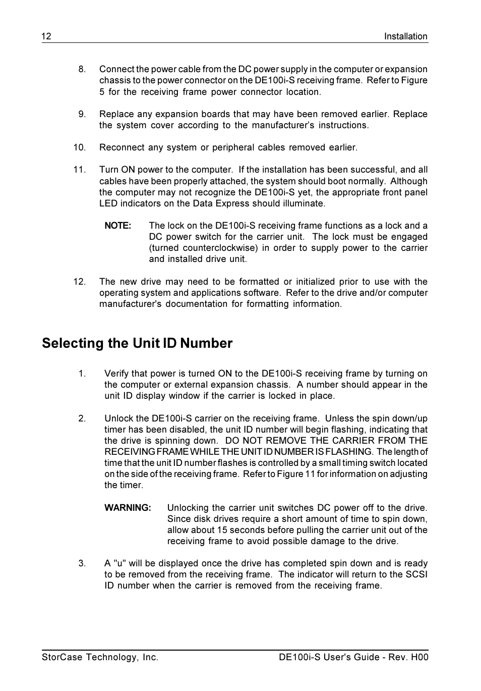 Selecting the unit id number | StorCase Technology DE100i-S User Manual | Page 19 / 39