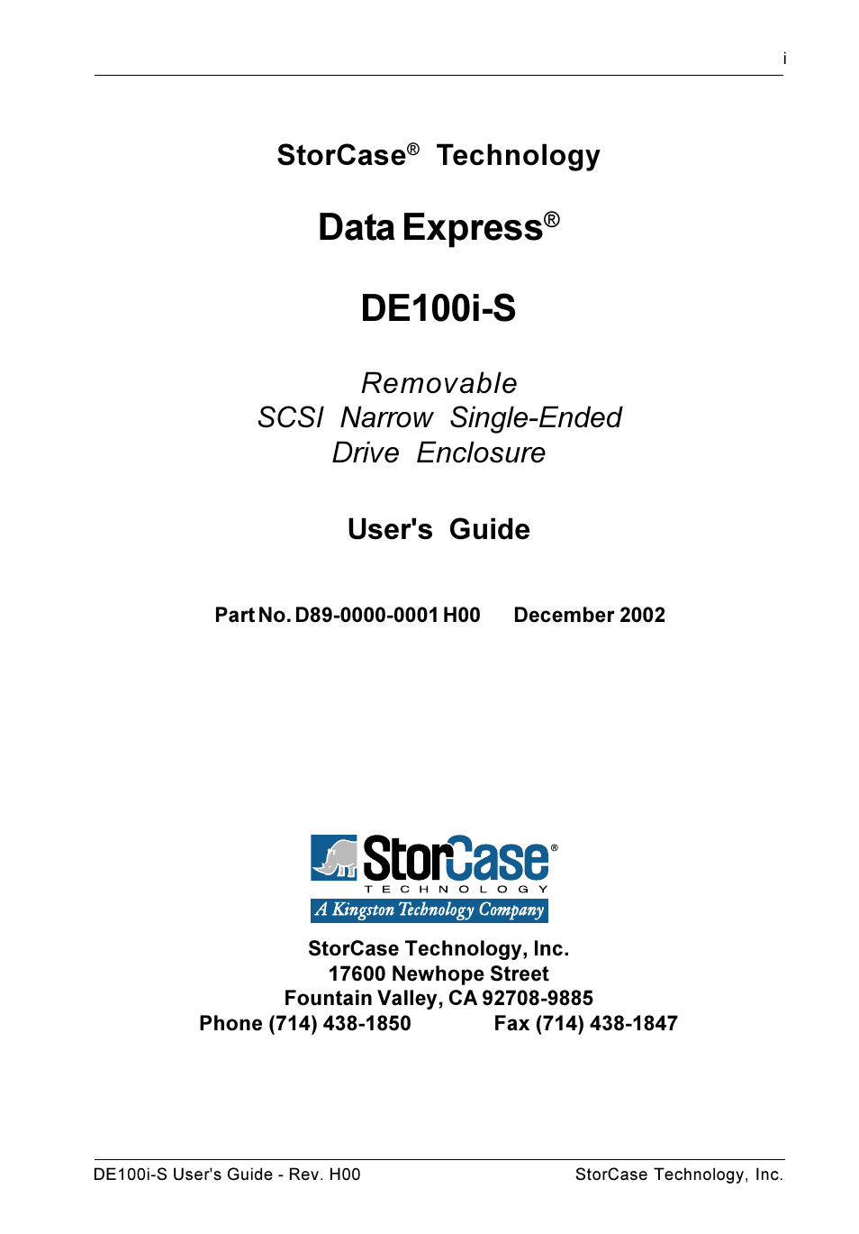 Data express, De100i-s, Storcase | Technology | StorCase Technology DE100i-S User Manual | Page 2 / 39