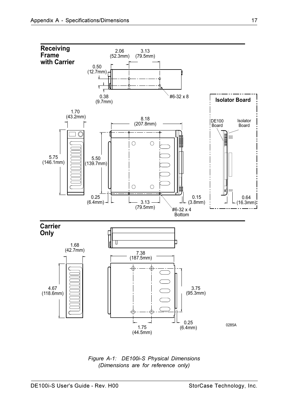 Receiving frame with carrier carrier only | StorCase Technology DE100i-S User Manual | Page 24 / 39
