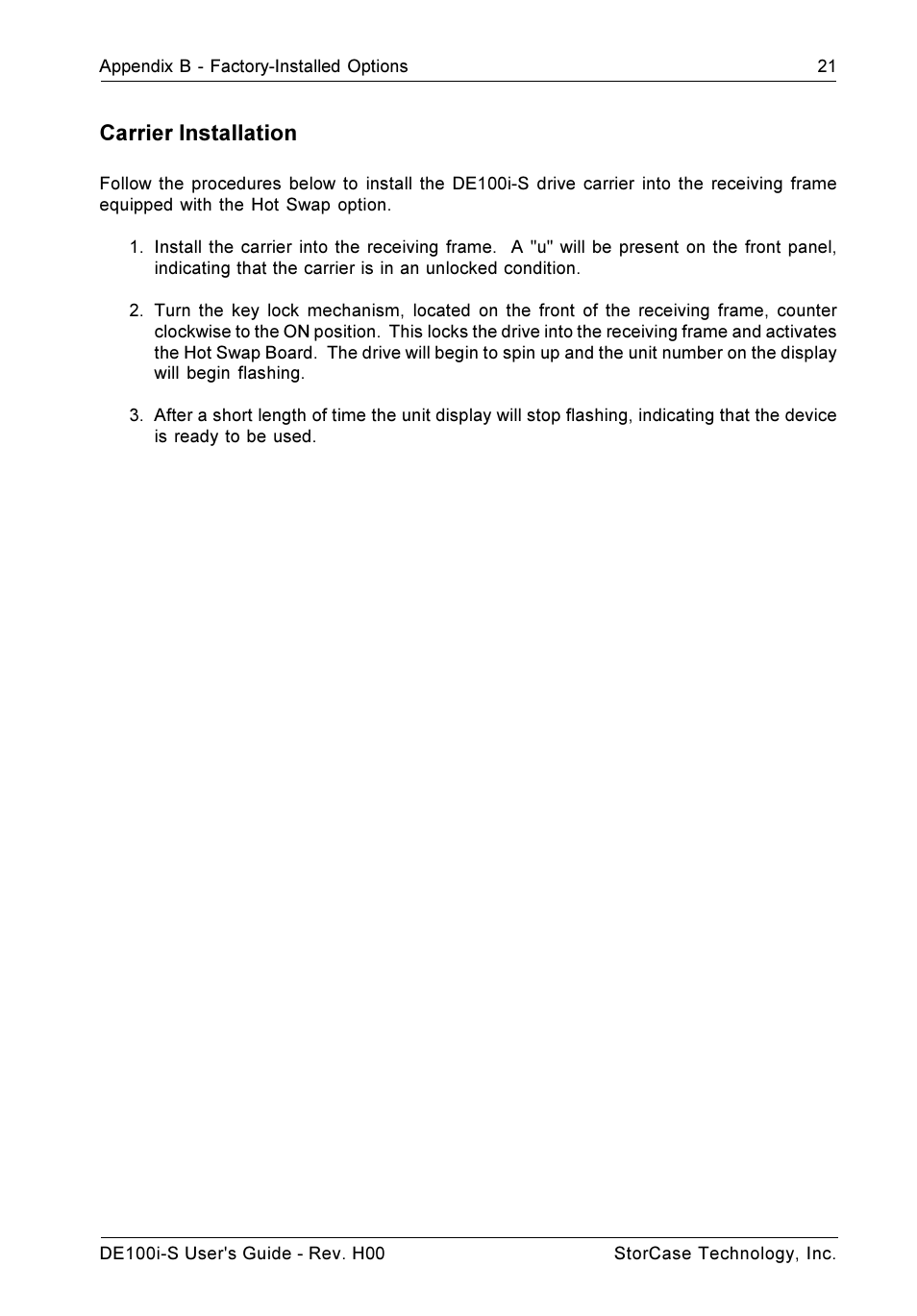 Carrier installation | StorCase Technology DE100i-S User Manual | Page 28 / 39