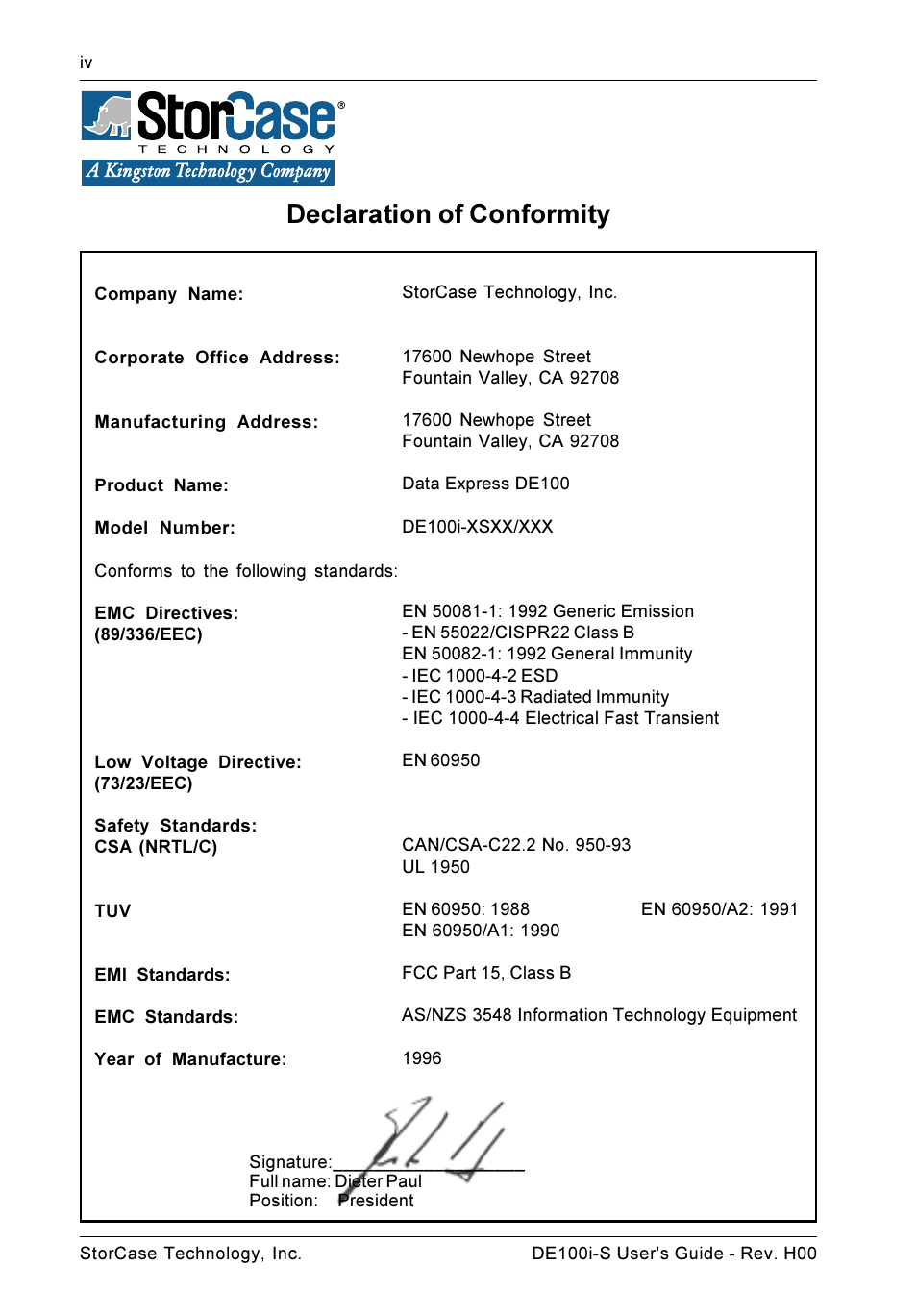 Declaration of conformity | StorCase Technology DE100i-S User Manual | Page 5 / 39