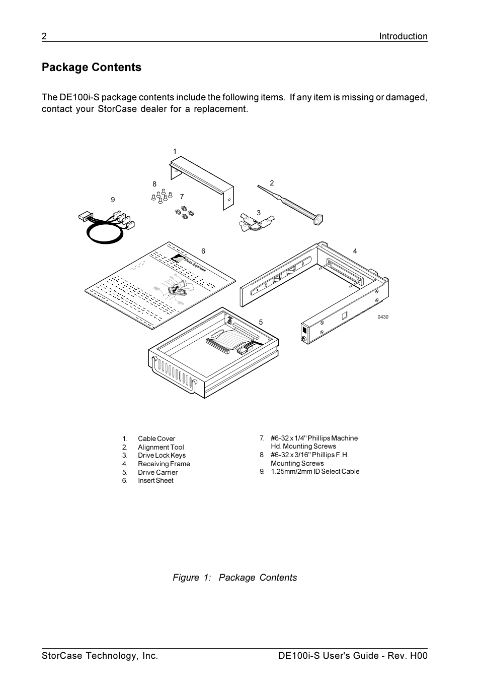 Package contents, Figure 1: package contents | StorCase Technology DE100i-S User Manual | Page 9 / 39