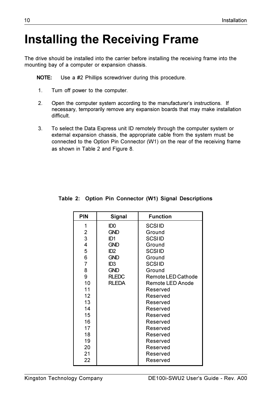 Installing the receiving frame | StorCase Technology DE100i-SWU2 User Manual | Page 17 / 37