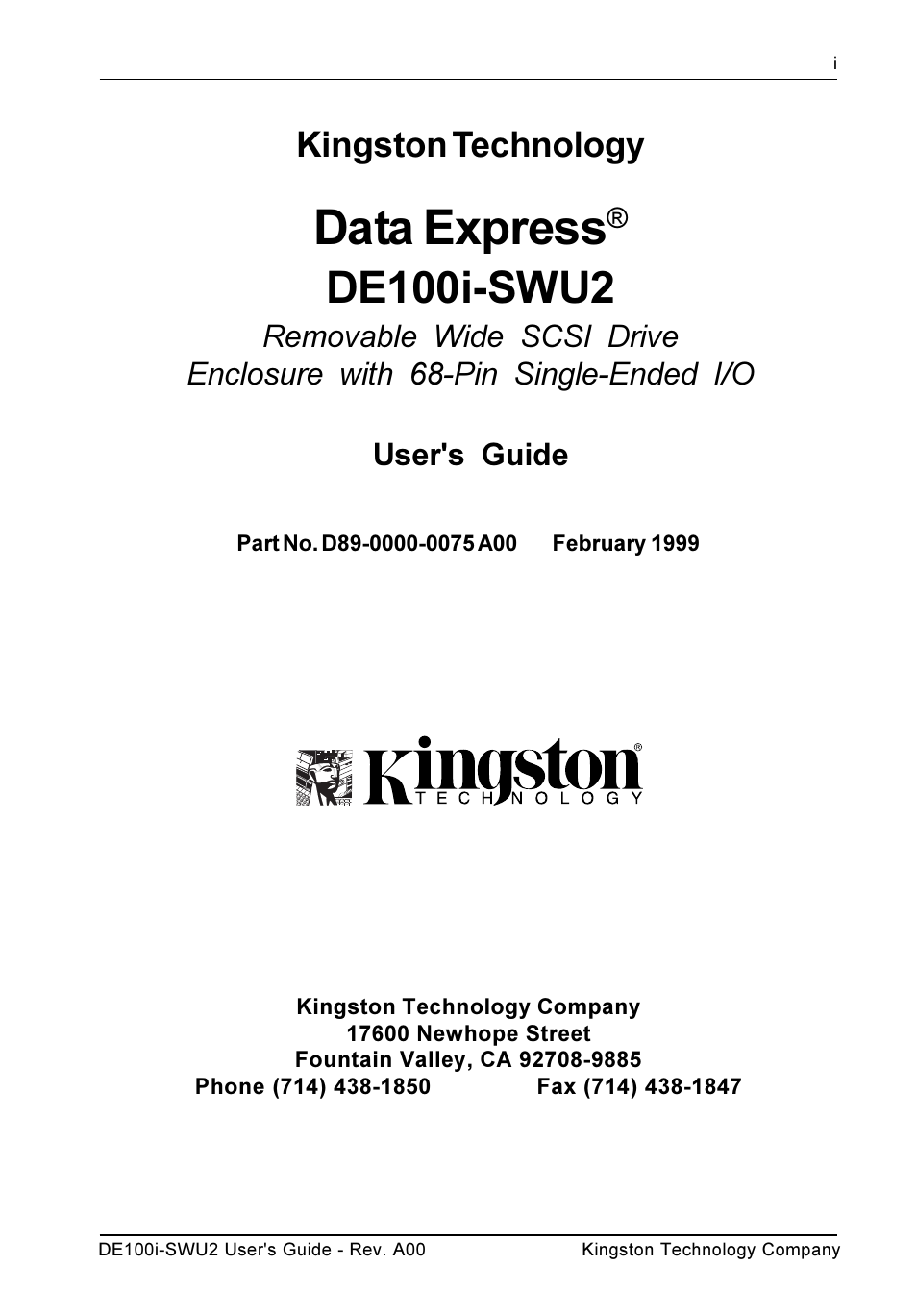 Data express, De100i-swu2, Kingston technology | StorCase Technology DE100i-SWU2 User Manual | Page 2 / 37