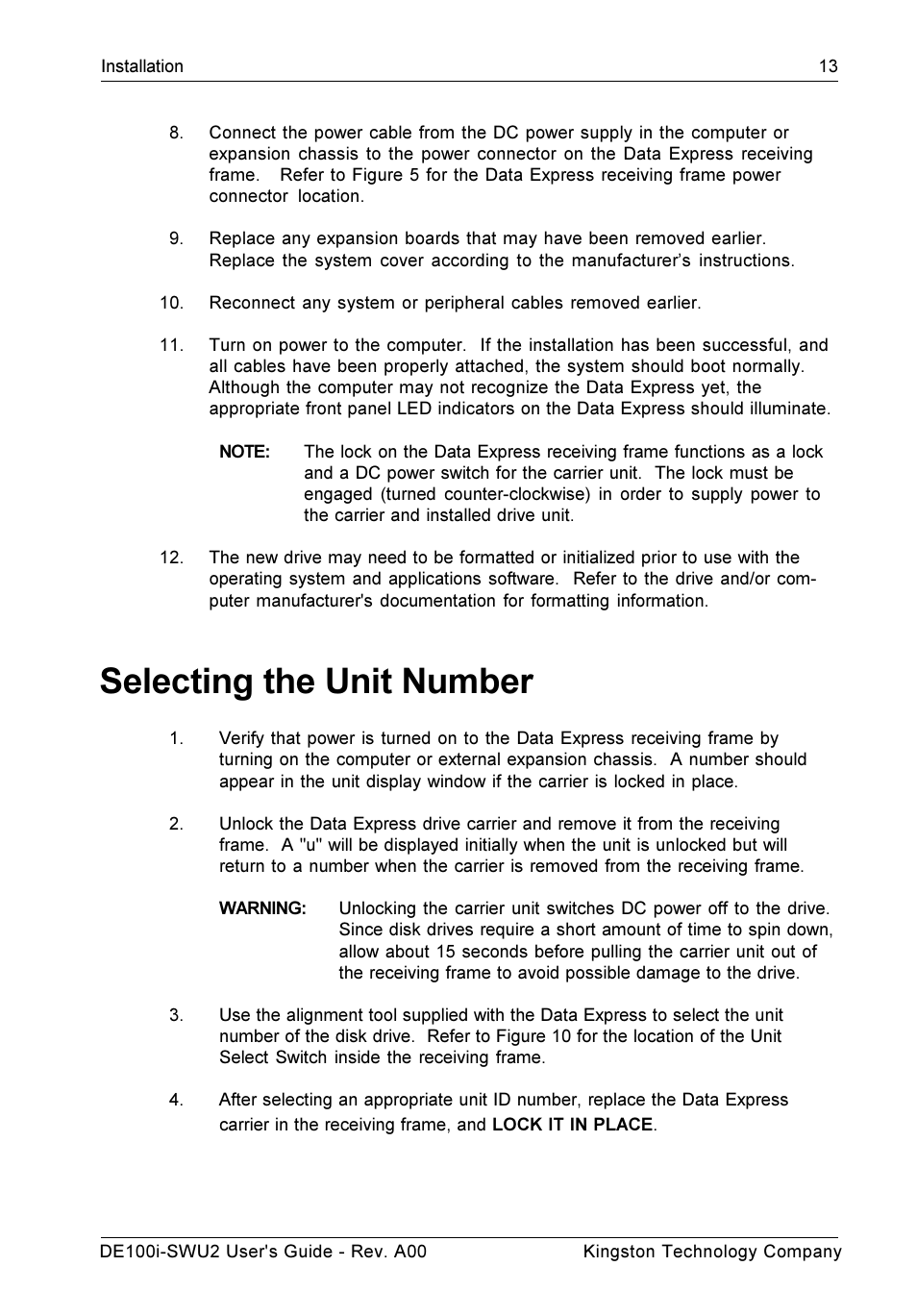 Selecting the unit number | StorCase Technology DE100i-SWU2 User Manual | Page 20 / 37