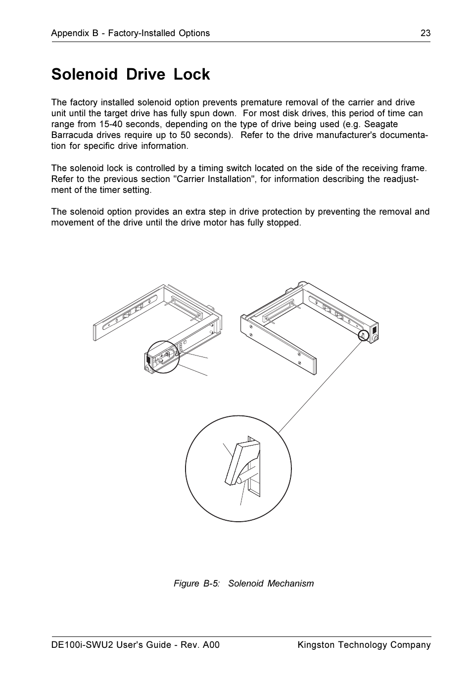 Solenoid drive lock | StorCase Technology DE100i-SWU2 User Manual | Page 30 / 37