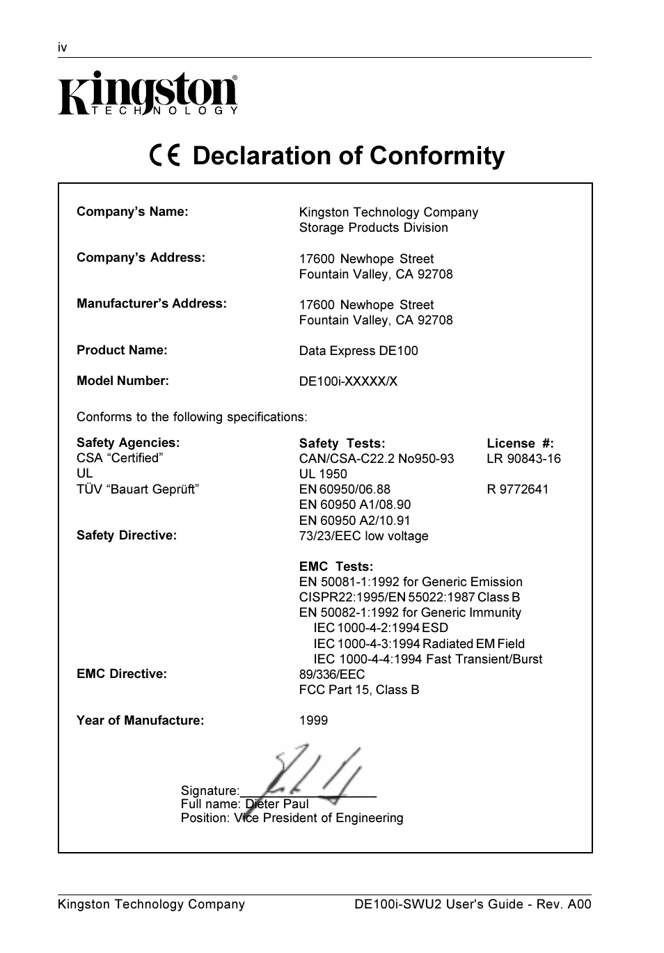 Ce declaration of conformity | StorCase Technology DE100i-SWU2 User Manual | Page 5 / 37