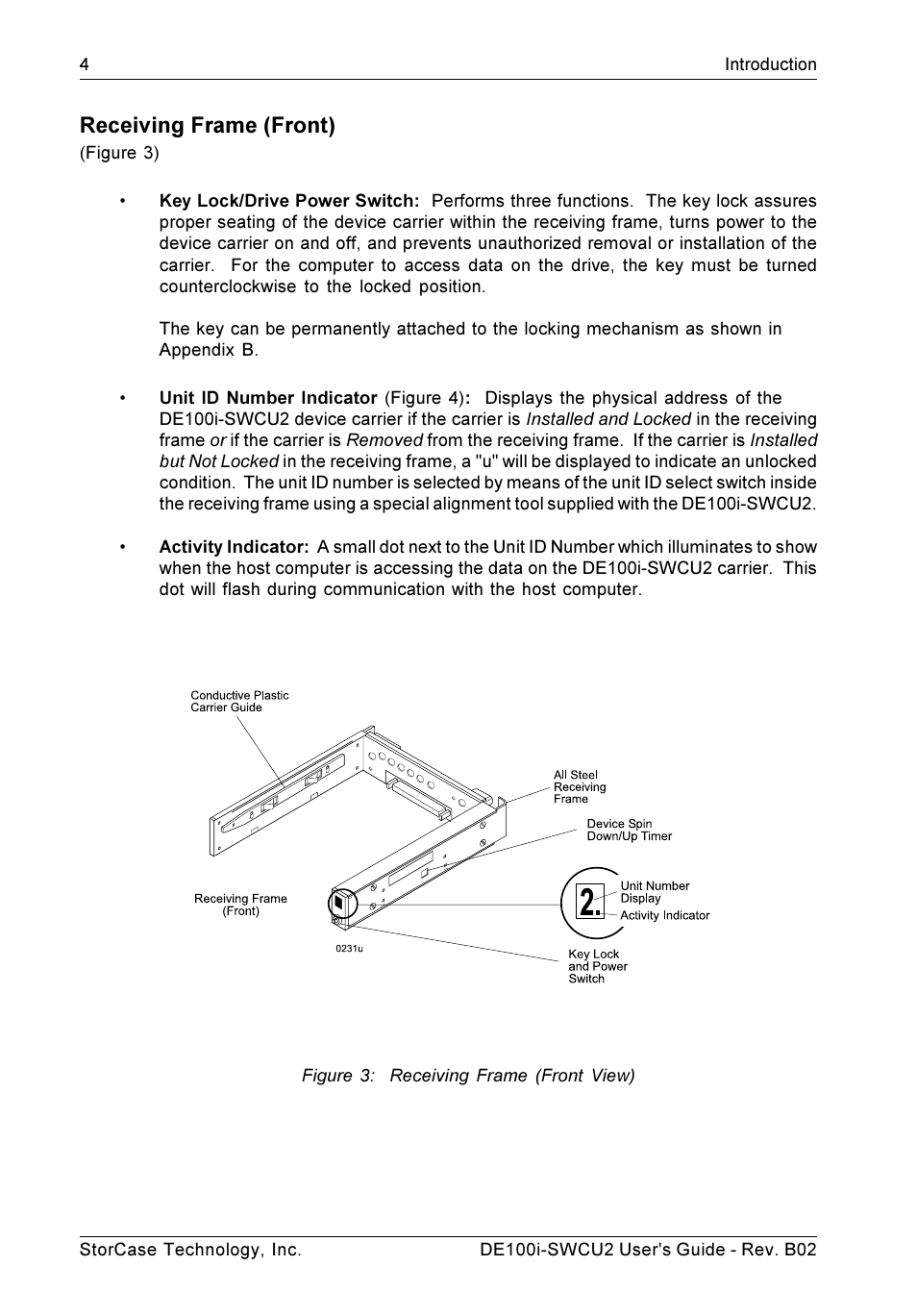 Receiving frame (front) | StorCase Technology DE100i-SWCU2 User Manual | Page 11 / 33