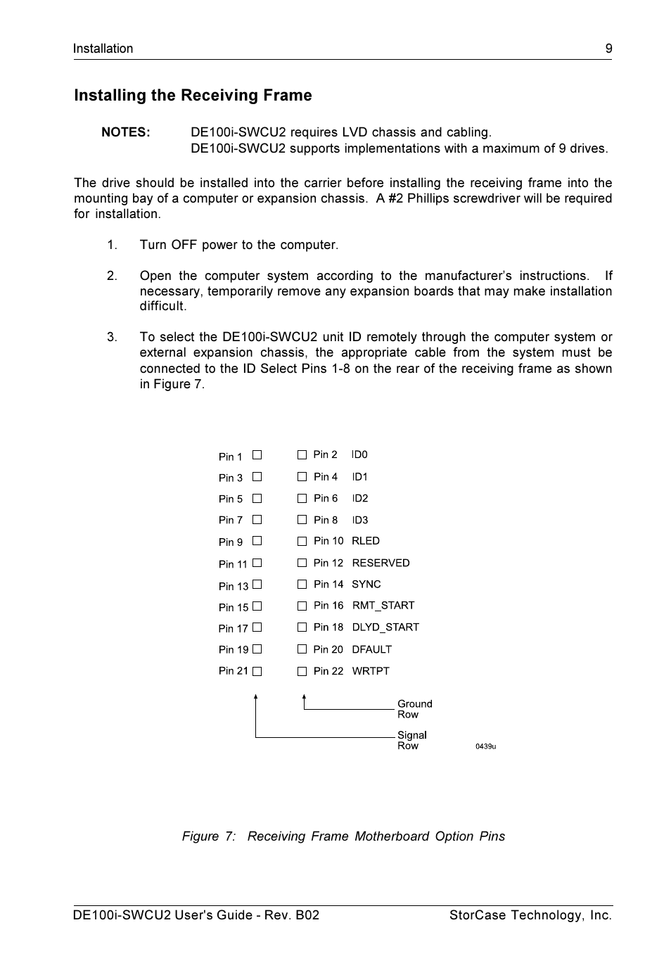 Installing the receiving frame | StorCase Technology DE100i-SWCU2 User Manual | Page 16 / 33