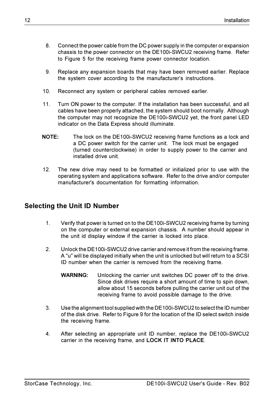 Selecting the unit id number | StorCase Technology DE100i-SWCU2 User Manual | Page 19 / 33