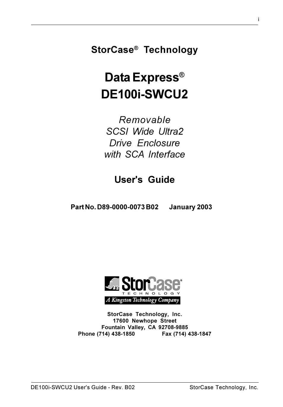 Data express, De100i-swcu2, Storcase | Technology | StorCase Technology DE100i-SWCU2 User Manual | Page 2 / 33