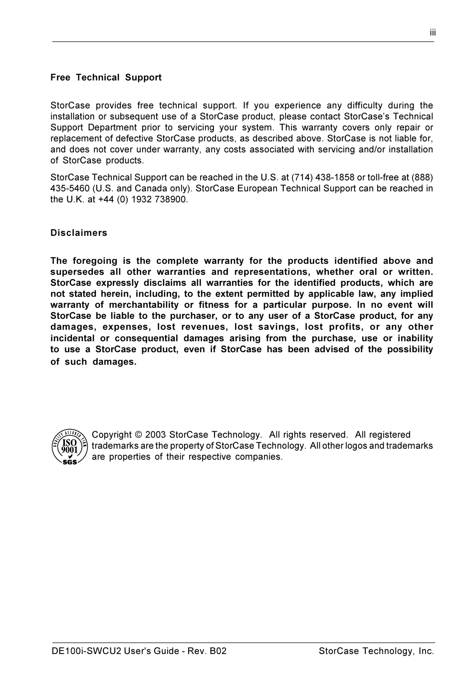StorCase Technology DE100i-SWCU2 User Manual | Page 4 / 33