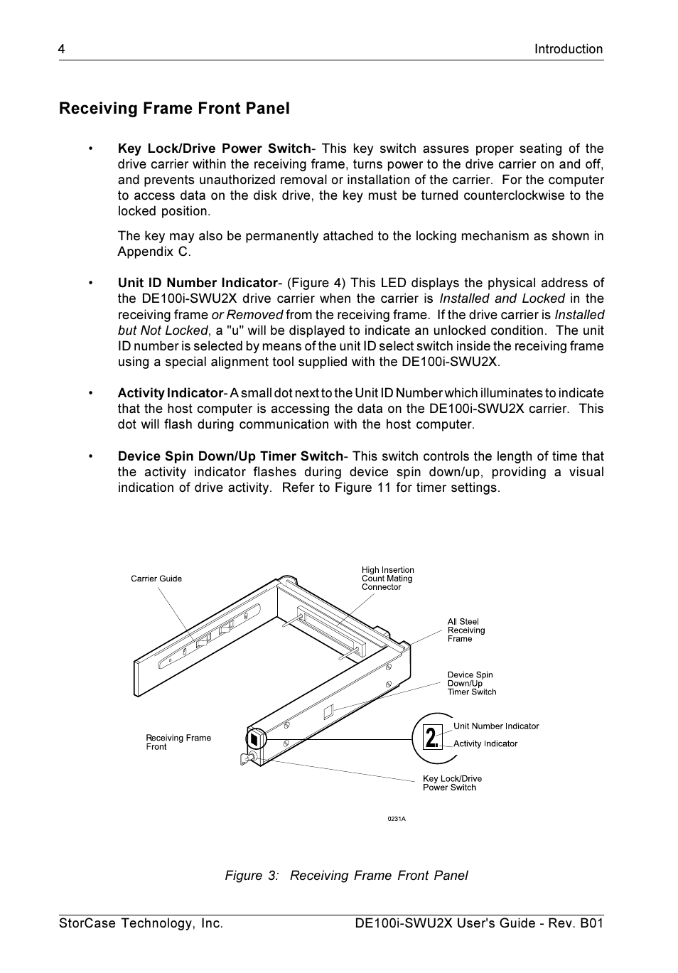 Receiving frame front panel | StorCase Technology DE100i-SWU2X User Manual | Page 11 / 35