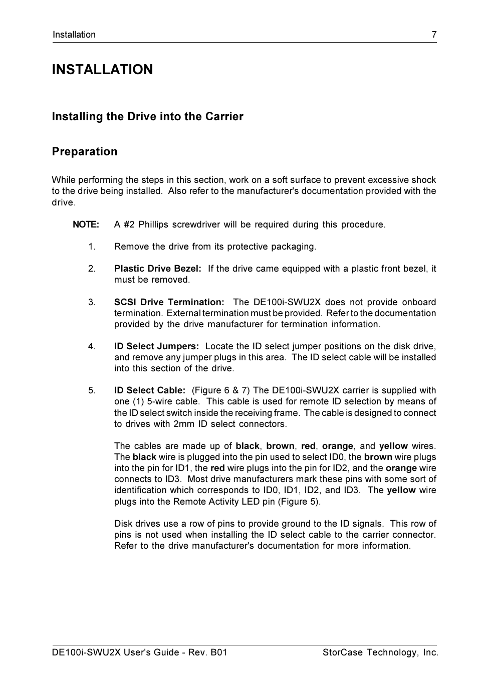 Installation, Installing the drive into the carrier preparation | StorCase Technology DE100i-SWU2X User Manual | Page 14 / 35