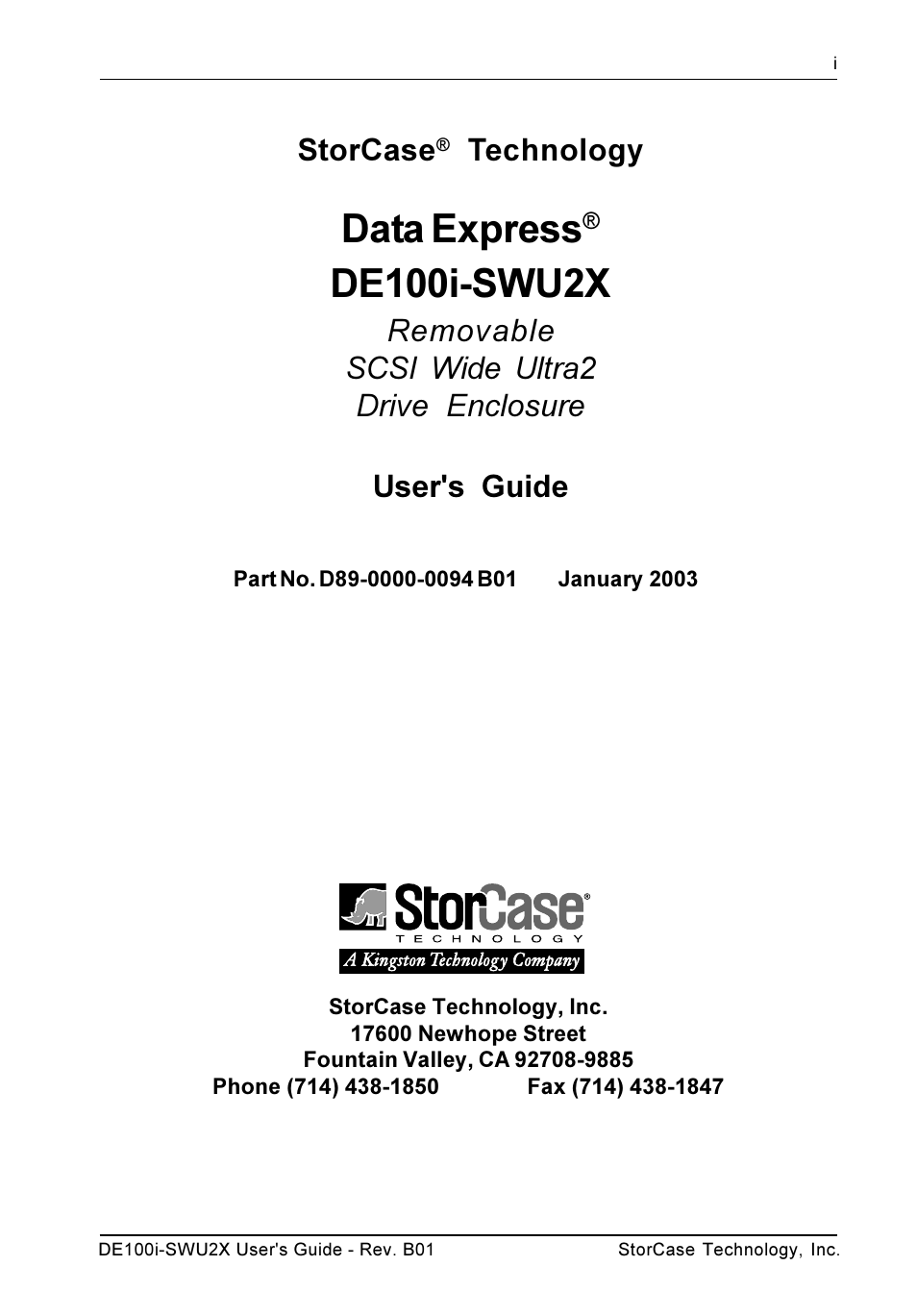 Data express, De100i-swu2x, Storcase | Technology | StorCase Technology DE100i-SWU2X User Manual | Page 2 / 35