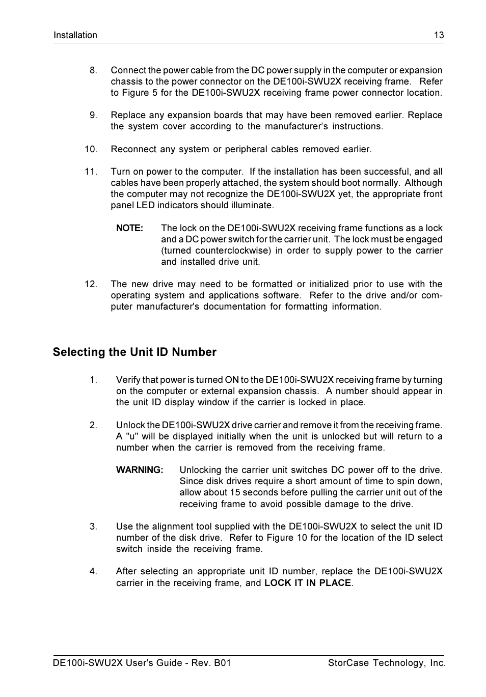 Selecting the unit id number | StorCase Technology DE100i-SWU2X User Manual | Page 20 / 35