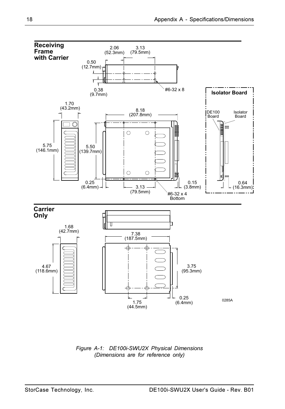 Receiving frame with carrier carrier only | StorCase Technology DE100i-SWU2X User Manual | Page 25 / 35