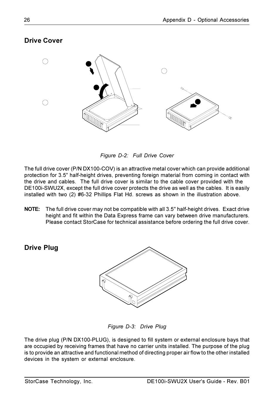 Drive plug, Drive cover | StorCase Technology DE100i-SWU2X User Manual | Page 33 / 35