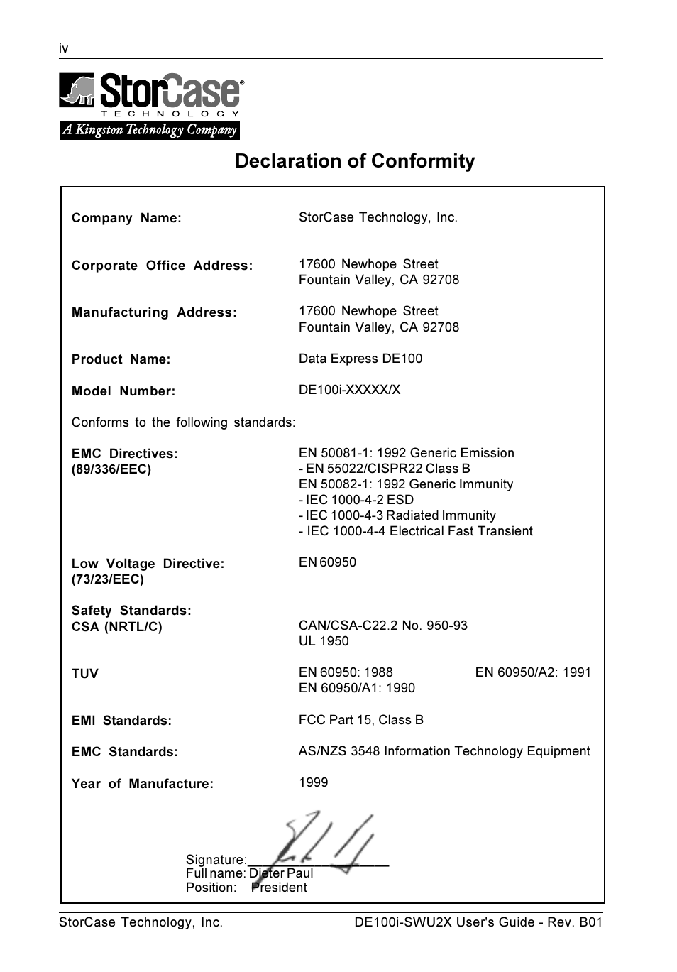Declaration of conformity | StorCase Technology DE100i-SWU2X User Manual | Page 5 / 35