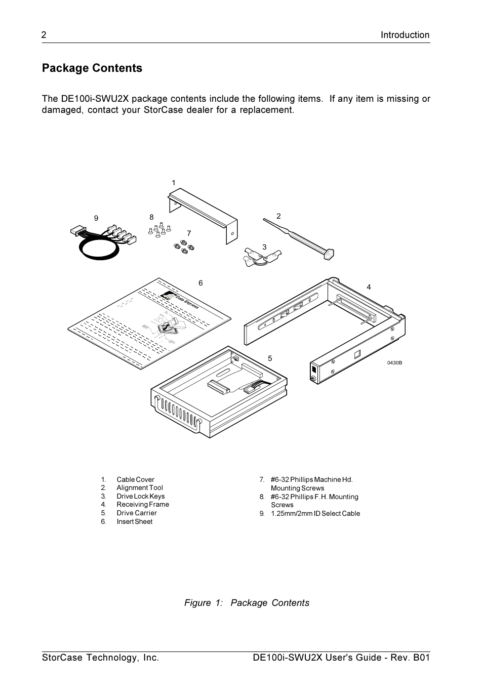 Package contents, Figure 1: package contents | StorCase Technology DE100i-SWU2X User Manual | Page 9 / 35