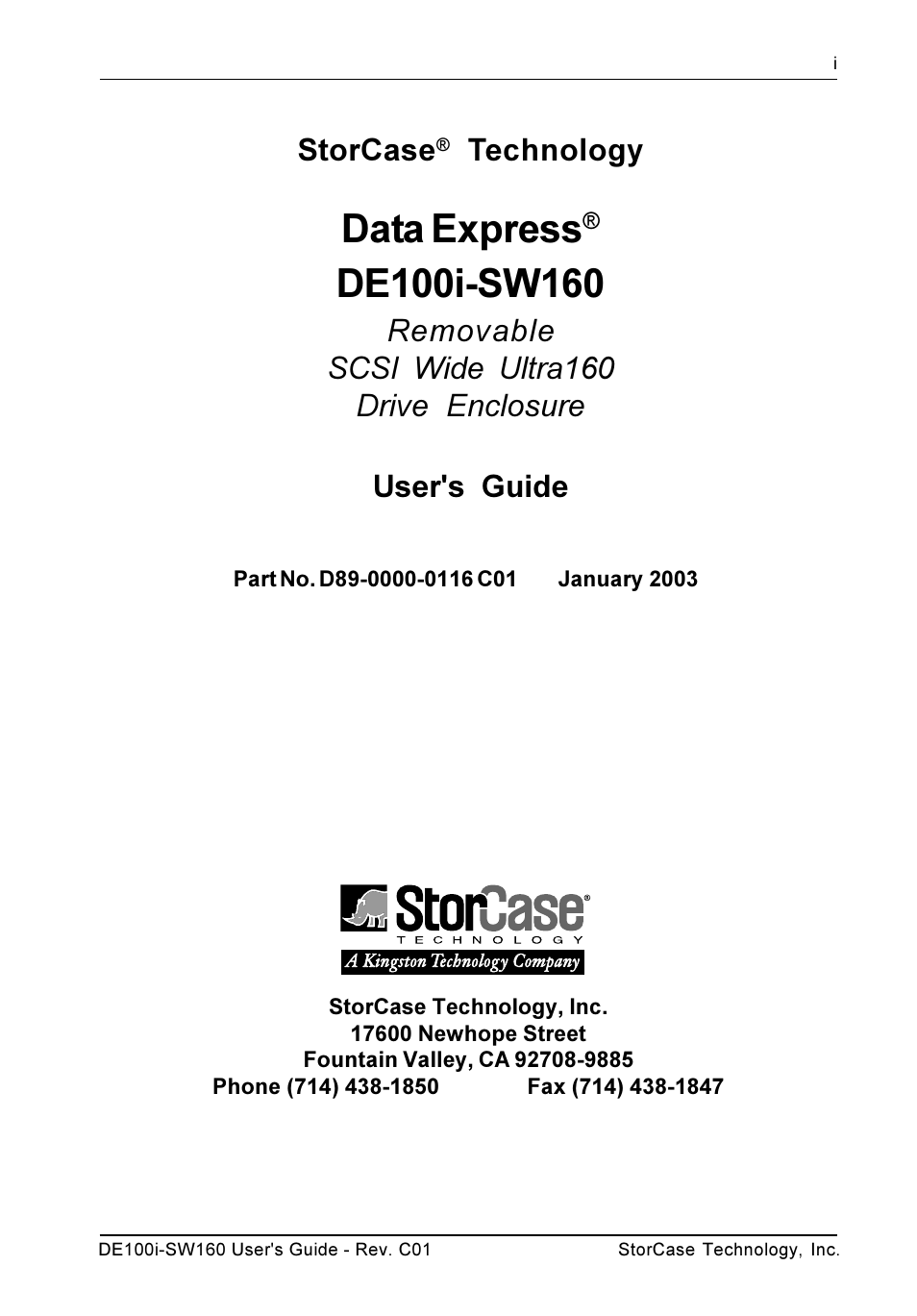 Data express, Storcase, Technology | StorCase Technology DE100i-SW160 User Manual | Page 2 / 35