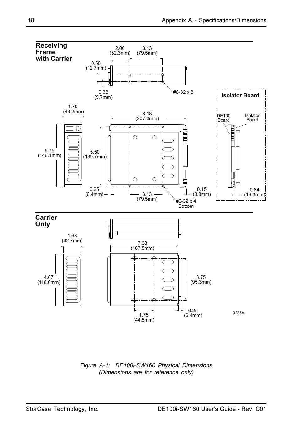 Receiving frame with carrier carrier only | StorCase Technology DE100i-SW160 User Manual | Page 25 / 35