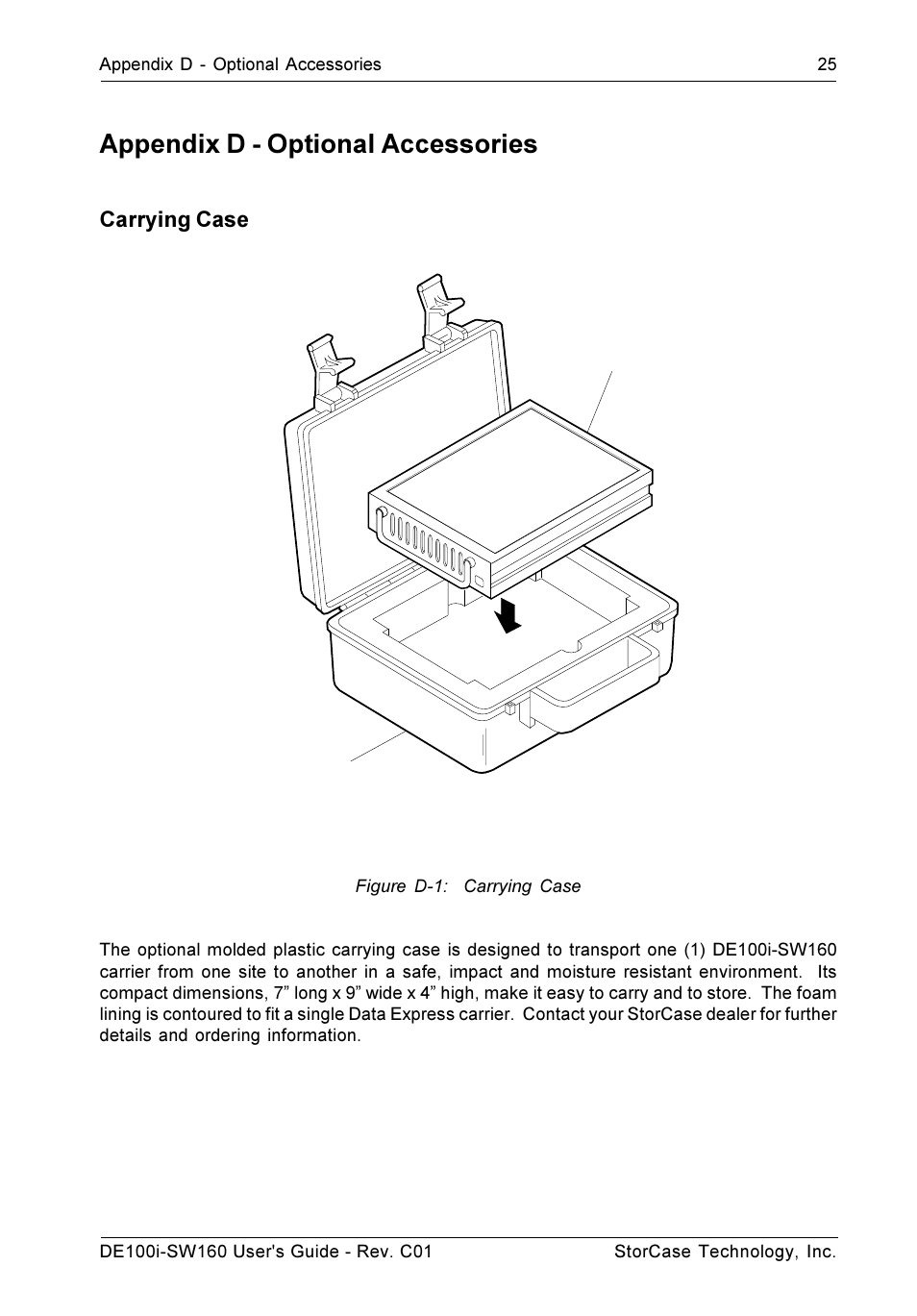 Appendix d - optional accessories, Carrying case | StorCase Technology DE100i-SW160 User Manual | Page 32 / 35