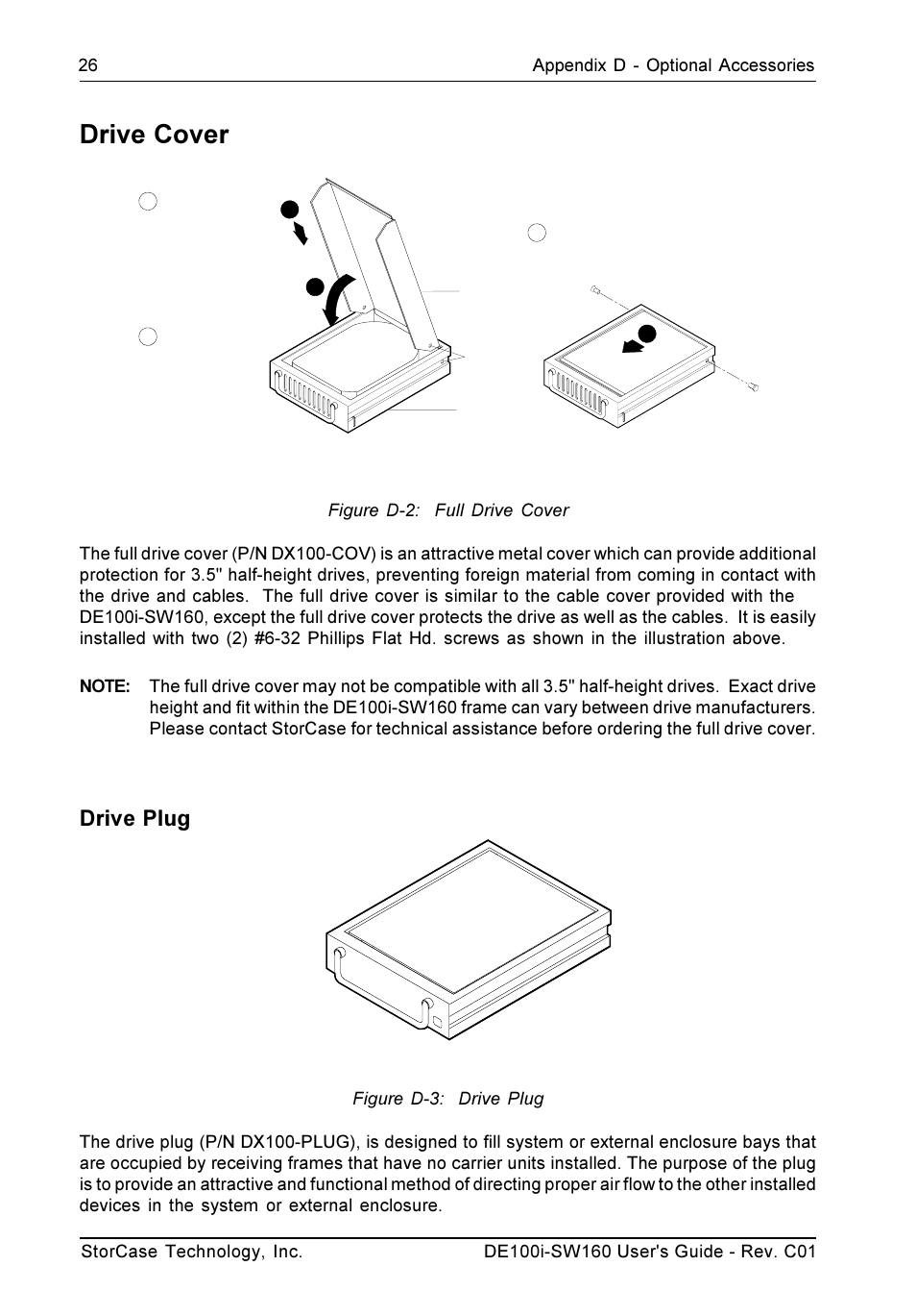 Drive cover, Drive plug | StorCase Technology DE100i-SW160 User Manual | Page 33 / 35