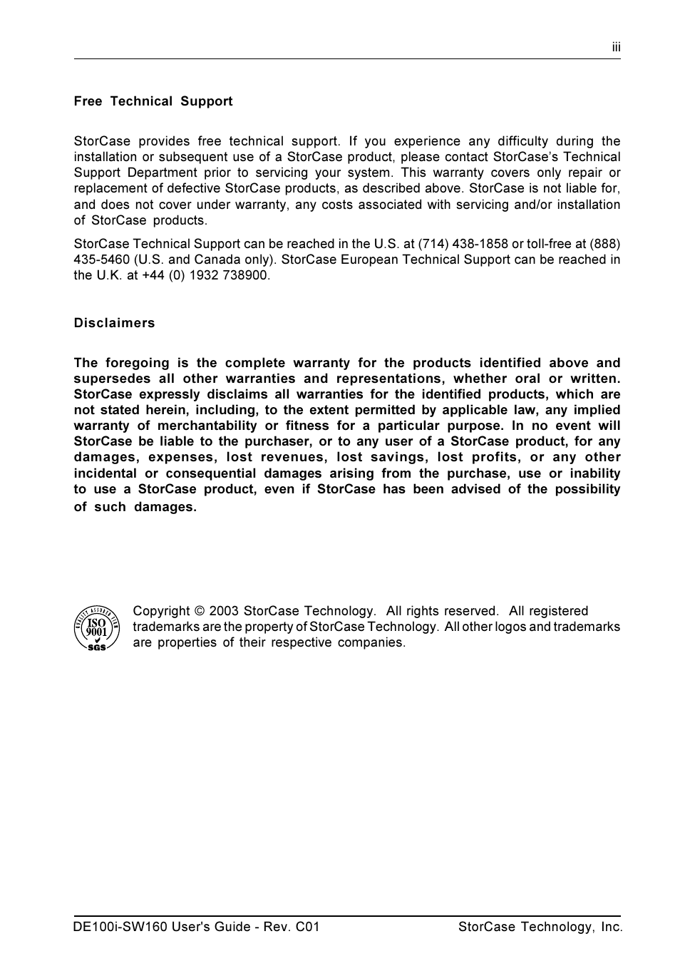 StorCase Technology DE100i-SW160 User Manual | Page 4 / 35